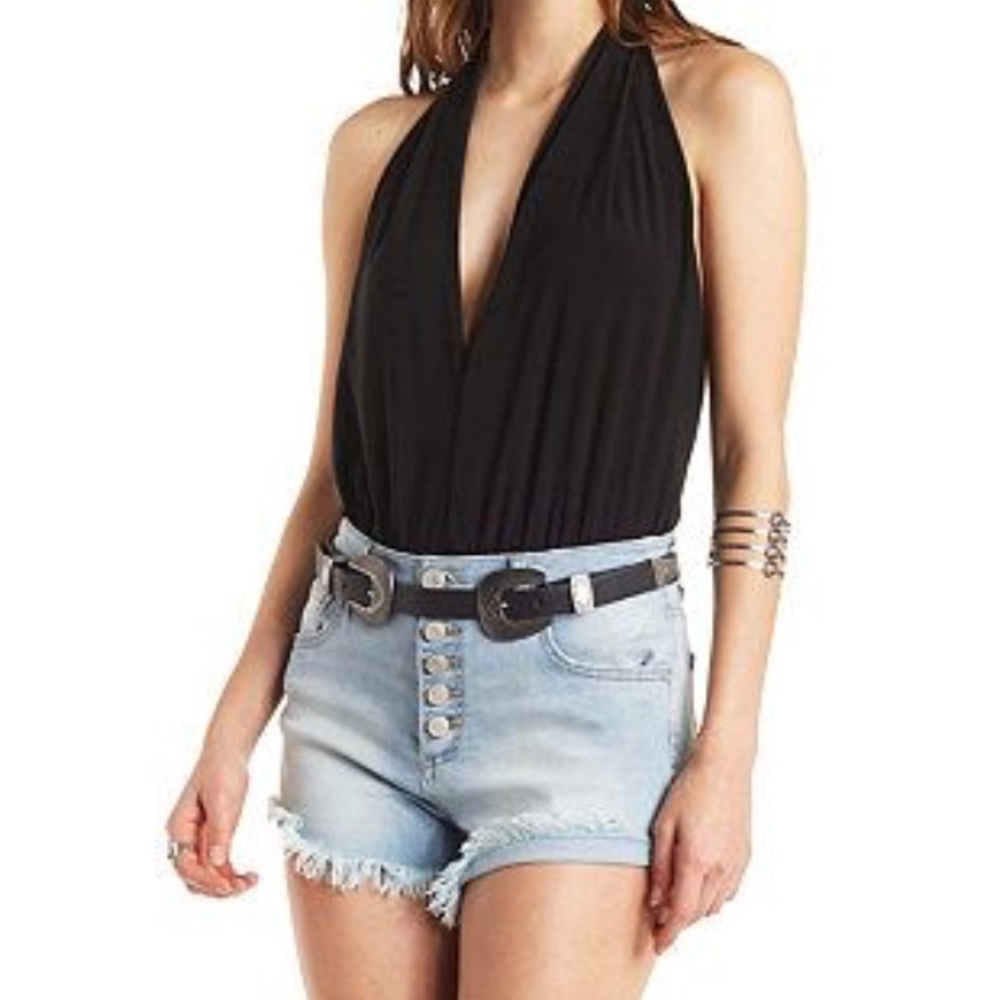 Backless Plunging Halter Bodysuit